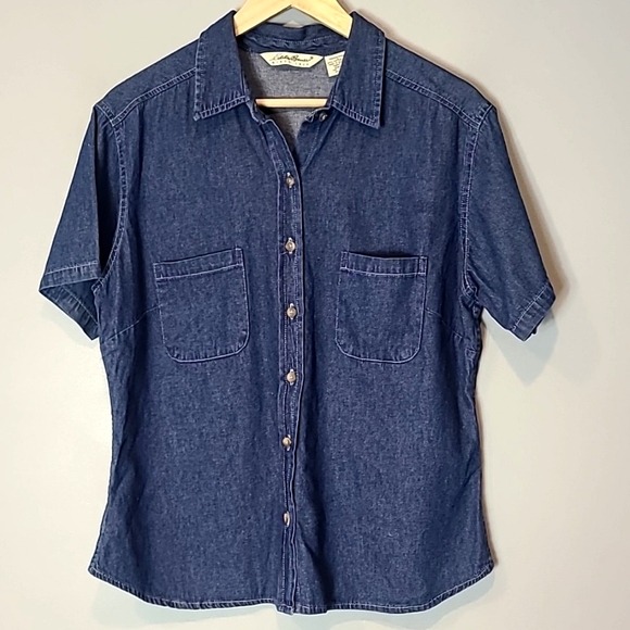 Eddie Bauer Vintage Womens Button Down Top Granola Girl Size Large NEW Y2K Denim - Picture 1 of 9